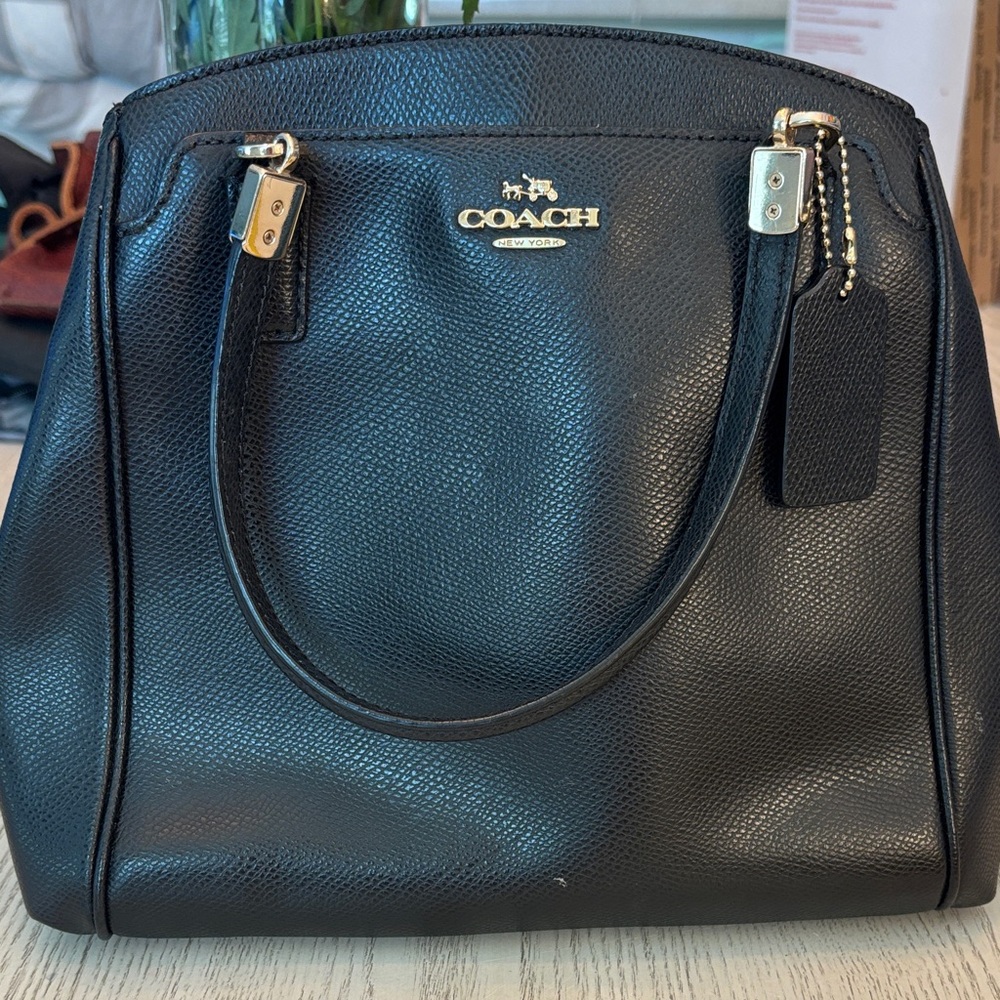 Coach Black Leather Satchel with Gold Accents
